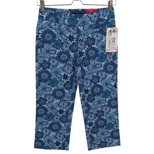SO Juniors 0 Blue Flower Floral Stretch Crop Pants Cotton Blend Y2K 2000s NEW